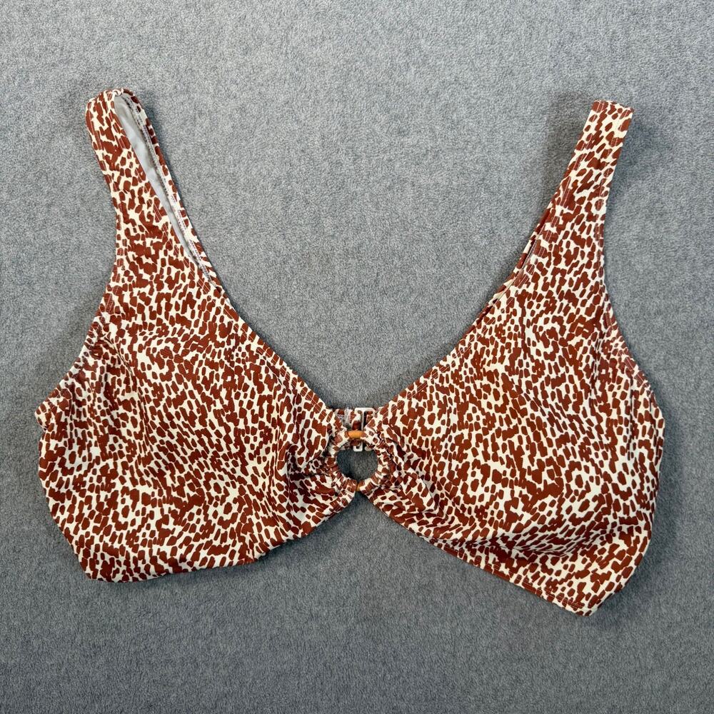 Old Navy Women's 3X Plus Size Brown White Spotted O-Ring V-Neck Bikini Swim Top